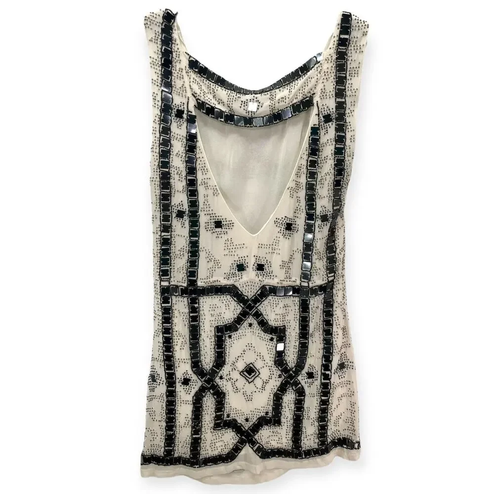 Free People White and Black Beaded Mini Dress